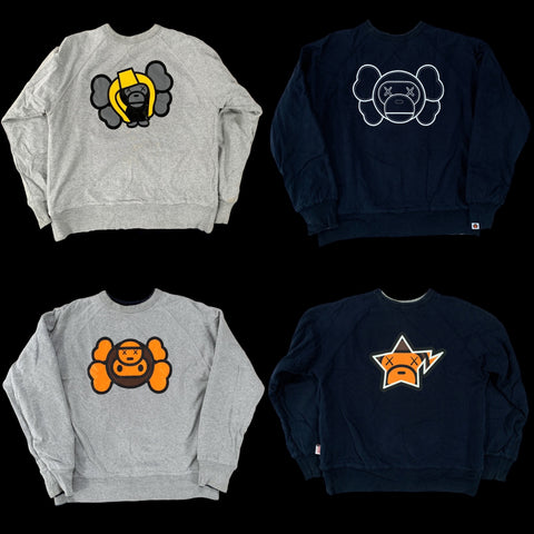 BAPE x KAWS | 4 Way Reversible Crewneck Sweatshirt (Navy/Gray) | S