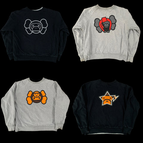 BAPE x KAWS | 4 Way Reversible Crewneck (Black/Gray) | M