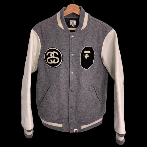 BAPE x STUSSY | Survival Of The Fittest Varsity Jacket (Gray) | M