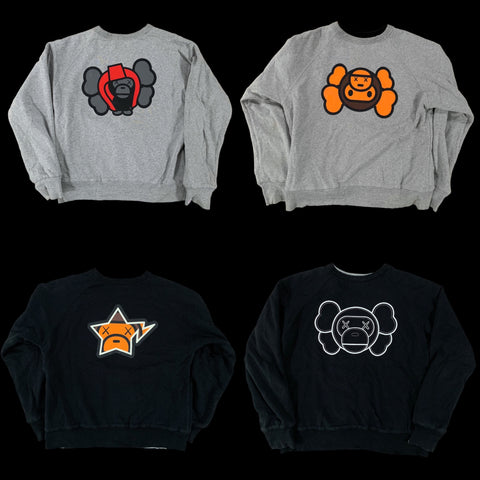 BAPE x KAWS | 4 Way Reversible Crewneck Sweatshirt (Black/Gray) | S