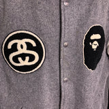 BAPE x STUSSY | Survival Of The Fittest Varsity Jacket (Gray) | M