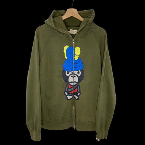 BAPE x KAWS | Bendy Milo Full-Zip Hoodie (Olive) | M