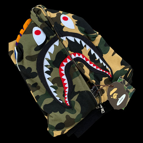 [DS!] BAPE | Split 1st Camo Full-Zip Shark Hoodie (Green/Yellow) | L