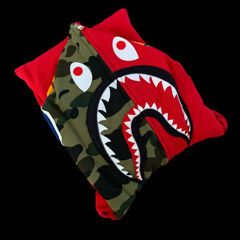 [DS!] BAPE | Half Camo Full-Zip Shark Hoodie (Red) | L