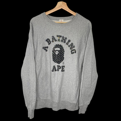 BAPE | OG Swarovski College Logo Crewneck Sweatshirt (Gray) | M