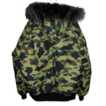 BAPE | Fur Hooded 1st Camo Down Bomber Jacket (Green) | L